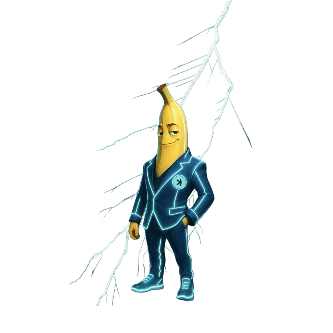 Banana Mascot with Lightning - $BANANA Kaspa Memecoin